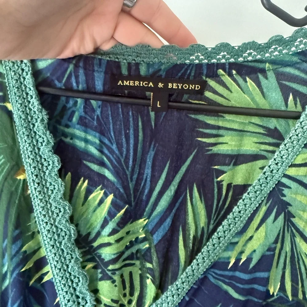 Tropical Green and Blue Leaf Swim Coverup - Picture 2 of 3